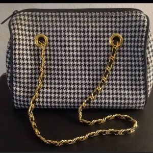 VTG Houndstooth Shoulder Bag with Gold Chain